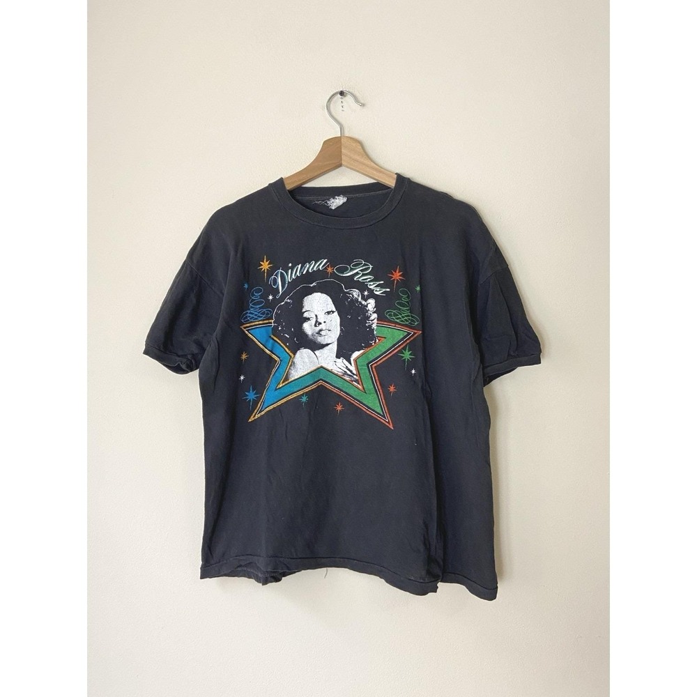 Vintage 80's Diana Ross RARE Concert Tour Star Graphic Black tee shirt - S/M